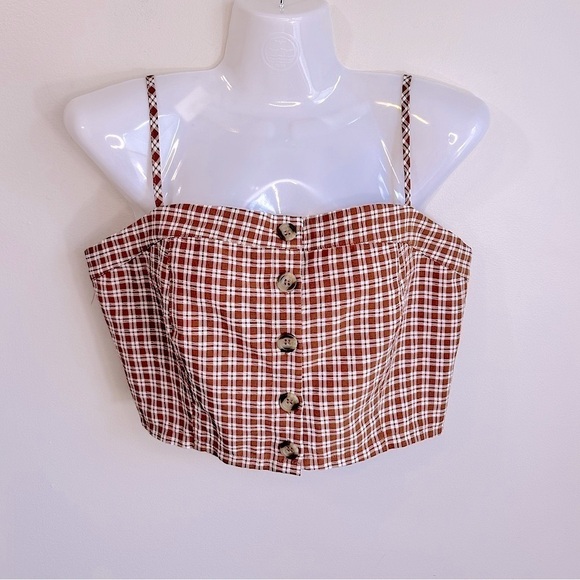 NWOT PacSun Lottie Moss Plaid Bustier Crop Top Brown and White Size Medium - Picture 8 of 9